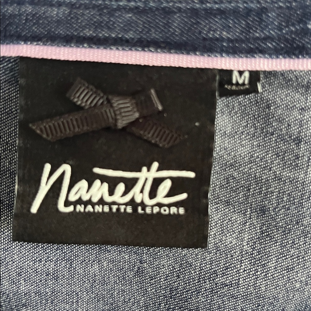 Nanette Lepore Dolman Blue Denim Cotton Bubble Sleeve Top Size Medium - Picture 5 of 9